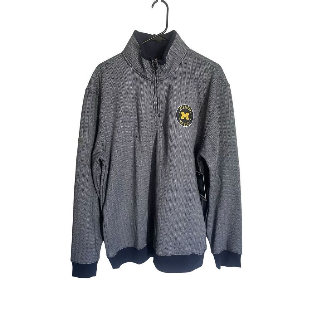 New Colosseum Mens Blue White Michigan Wolverines 1/4 Zip Pullover Jacket Large